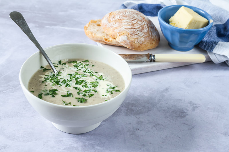 A delicious recipe for creamy mushroom soup as a perfect comforting meal idea for dinner.