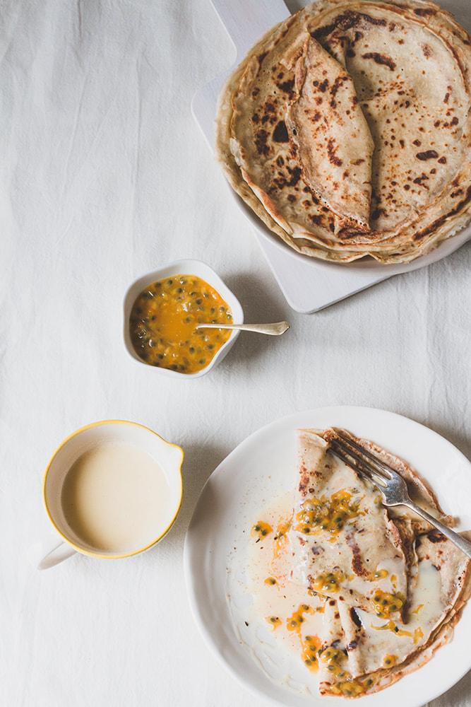 Crepes with Tonka White Chocolate Sauce and Passion Fruit Recipe