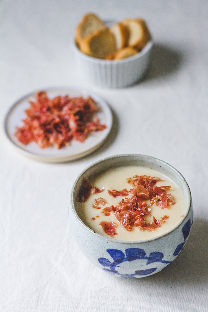 Cauliflower and Gruyere Cheese Soup with Serrano Ham Recipe