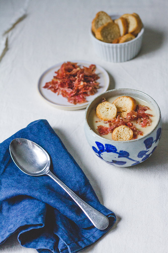 Cauliflower and Gruyere Cheese Soup with Serrano Ham Recipe