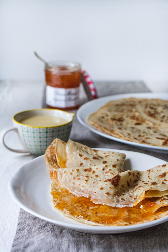 French Crepes with Apricot Jam and Tonka White Chocolate Sauce Recipe
