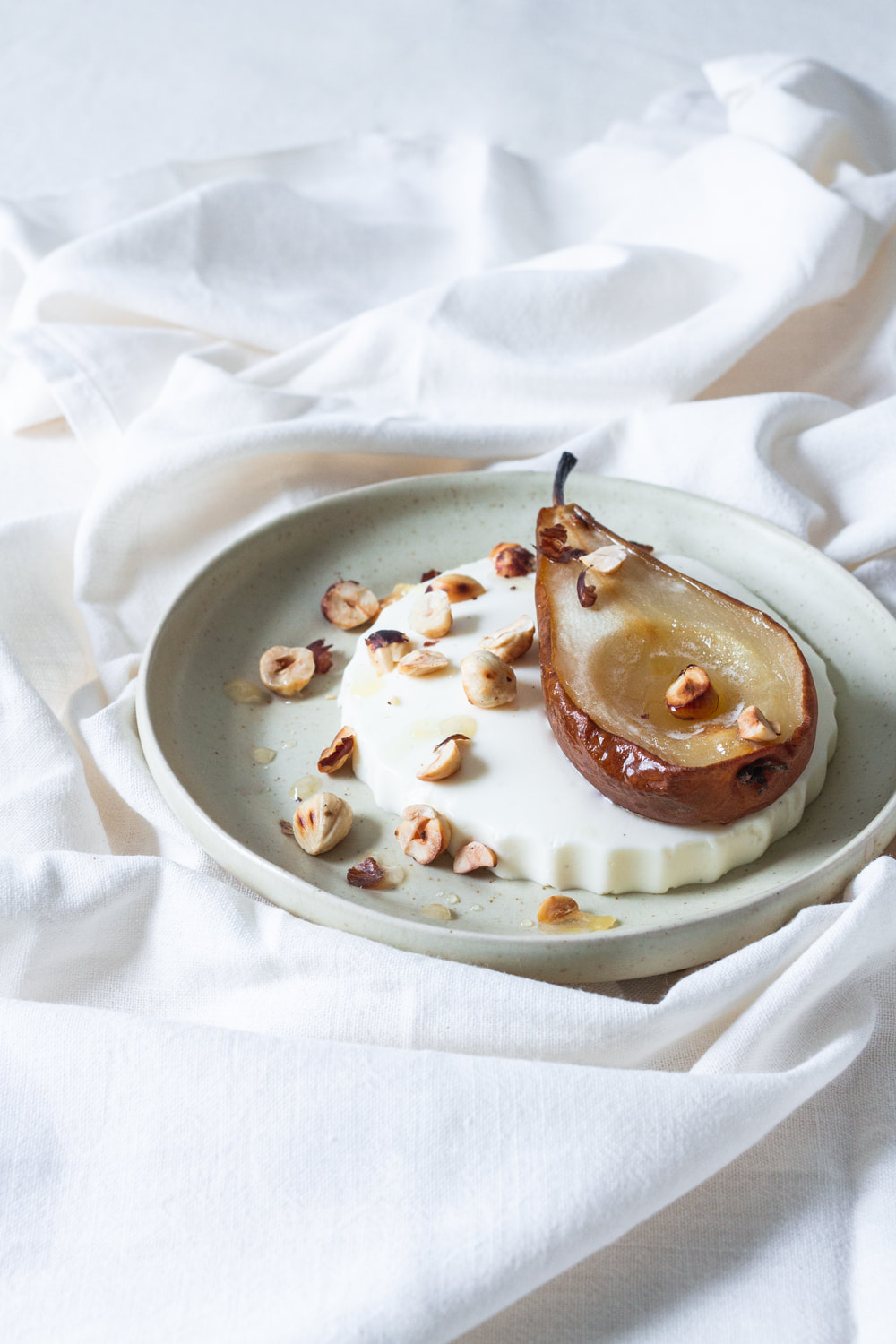 Yogurt Panna Cotta with Pears and Hazelnuts Recipe