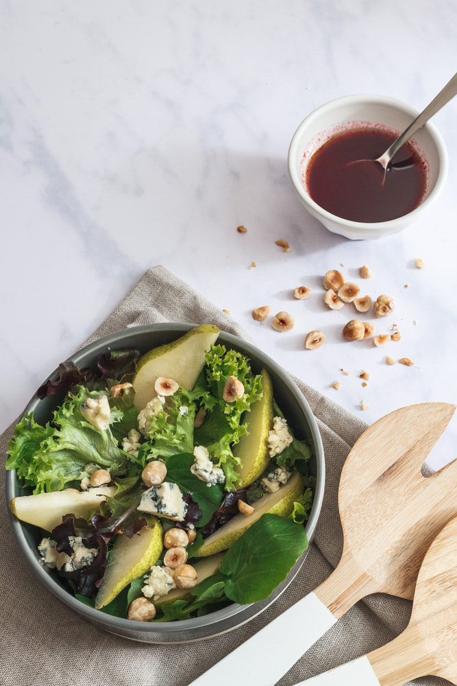 Autumn Salad Recipe with Pear, Blue Cheese and Blackberry Dressing