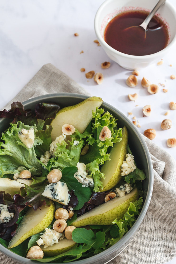 Autumn Salad Recipe with Pear, Blue Cheese and Blackberry Dressing