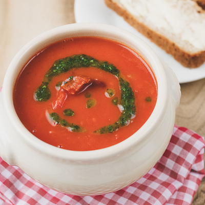 Tomato soup with chorizo, red kidney beans and parsley oil recipe