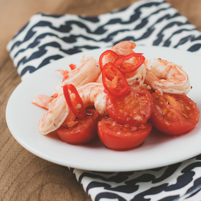 Roasted tomatoes and chilli prawns recipe