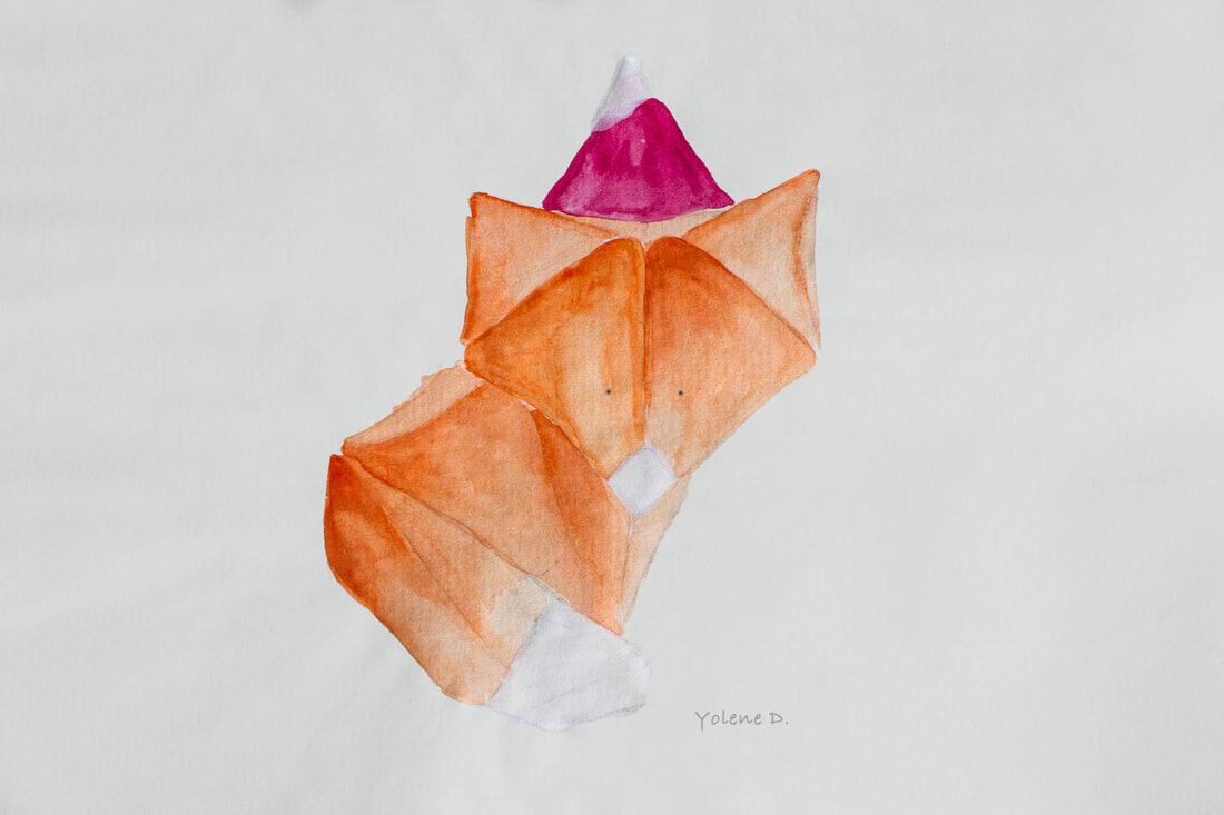 Christmas Origami Fox - Copyright Yolene Dabreteau