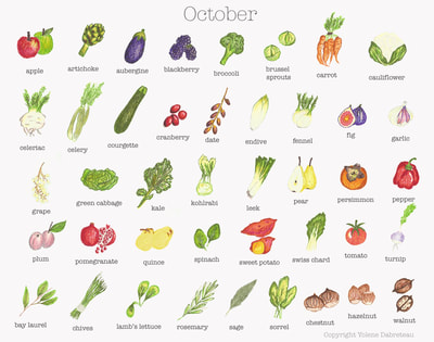 Seasonal fruit and vegetables calendar for the month of October